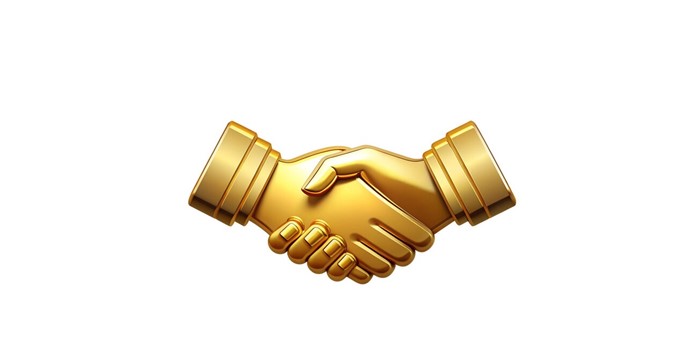 Poignée de main en or.